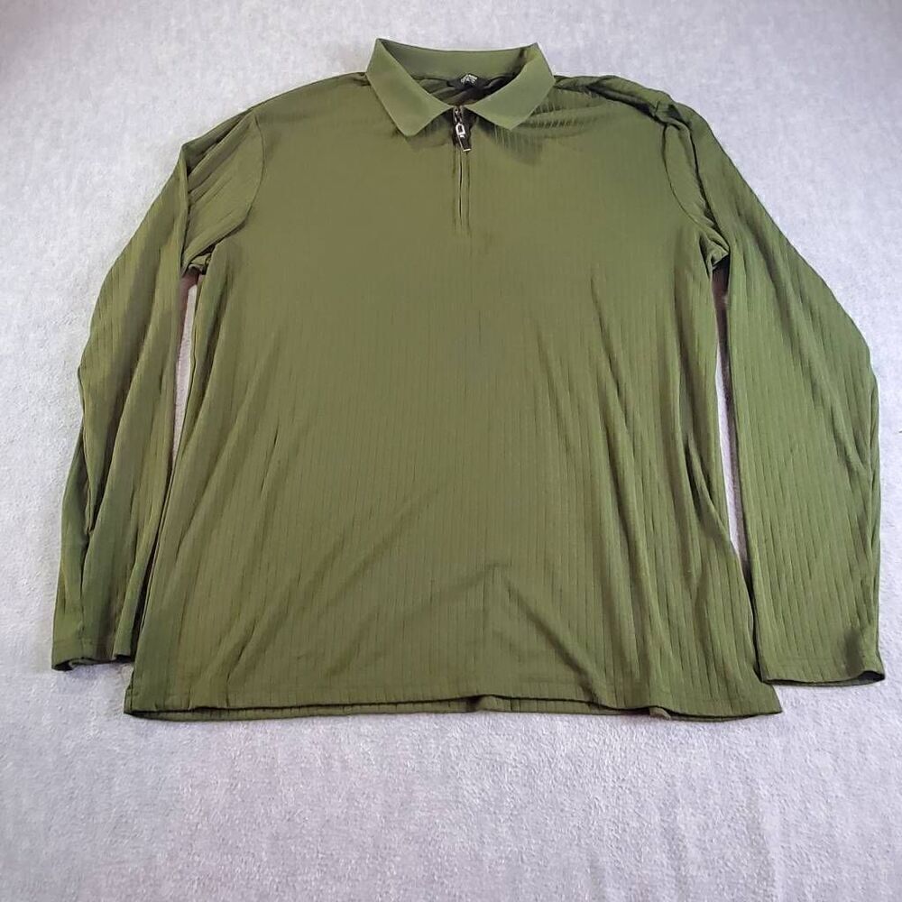 Coofandy Shirt Mens XL Green Ribbed Long Sleeve Half Zip Polo
